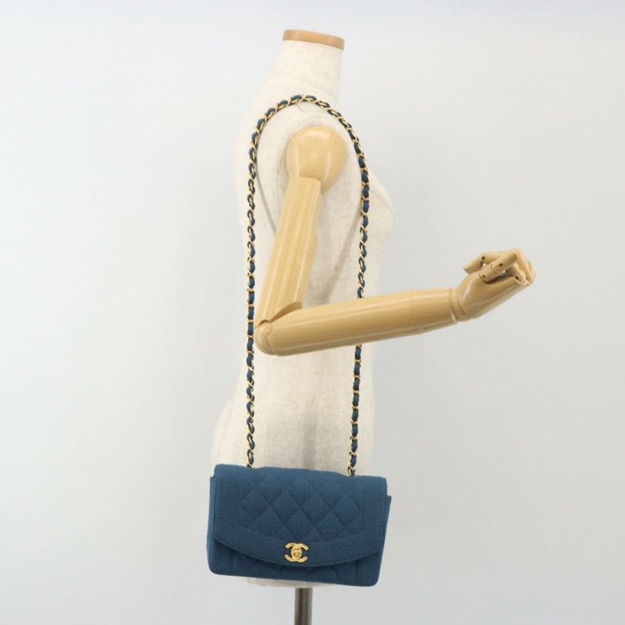 【日本直送】香奈兒 (CHANEL) 絎縫鏈條肩背包 帆布 藍色 金色 CC 標誌 Auth 191469SM-26