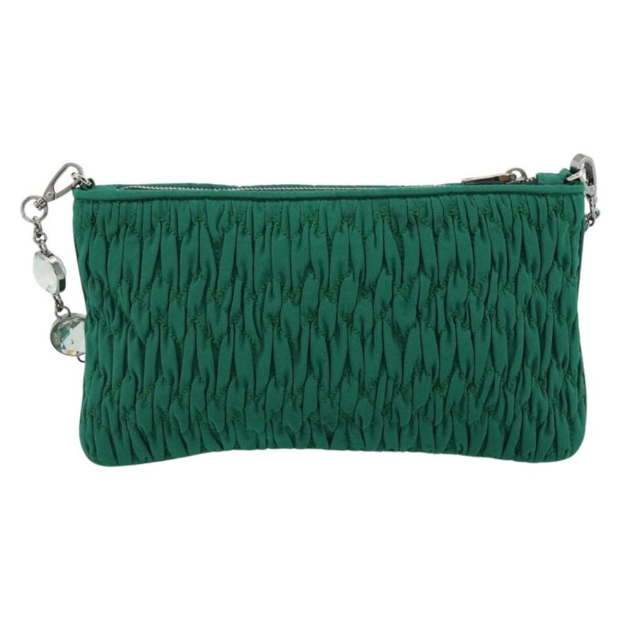 【日本直送】Miu Miu Gathered Bijoux 鏈條單肩包 帆布 綠色 銀色 正品 191478SM-1