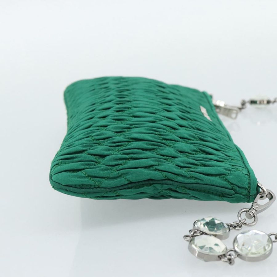 【日本直送】Miu Miu Gathered Bijoux 鏈條單肩包 帆布 綠色 銀色 正品 191478SM-3
