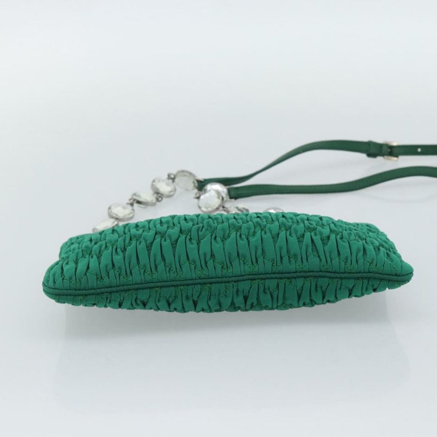 【日本直送】Miu Miu Gathered Bijoux 鏈條單肩包 帆布 綠色 銀色 正品 191478SM-4