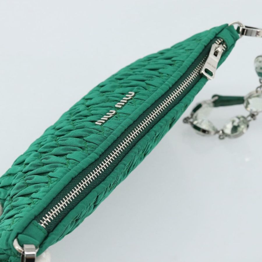 【日本直送】Miu Miu Gathered Bijoux 鏈條單肩包 帆布 綠色 銀色 正品 191478SM-5