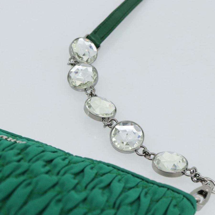 【日本直送】Miu Miu Gathered Bijoux 鏈條單肩包 帆布 綠色 銀色 正品 191478SM-7