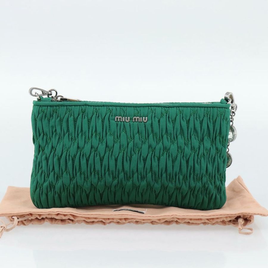 【日本直送】Miu Miu Gathered Bijoux 鏈條單肩包 帆布 綠色 銀色 正品 191478SM-11
