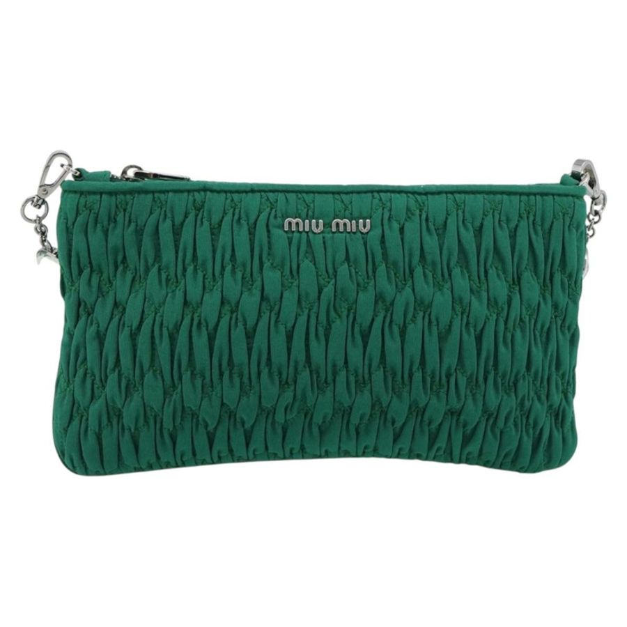 【日本直送】Miu Miu Gathered Bijoux 鏈條單肩包 帆布 綠色 銀色 正品 191478SM-12