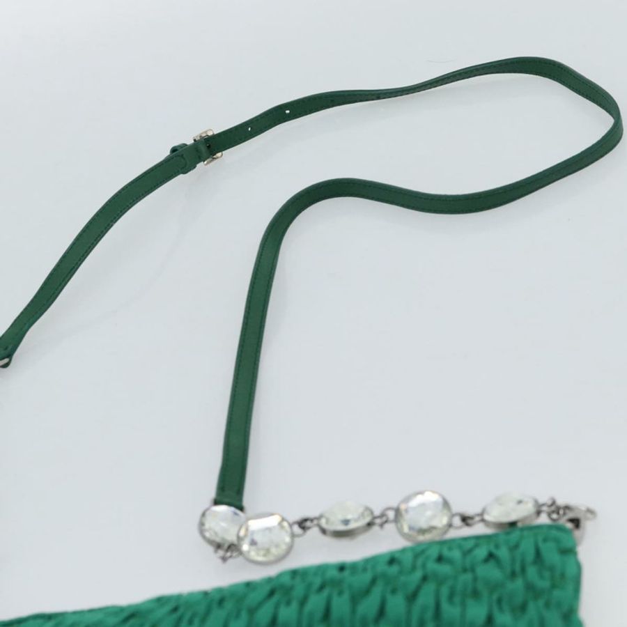 【日本直送】Miu Miu Gathered Bijoux 鏈條單肩包 帆布 綠色 銀色 正品 191478SM-13