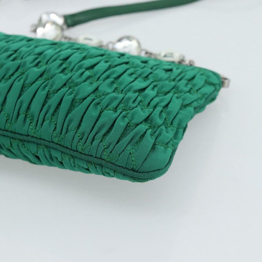 【日本直送】Miu Miu Gathered Bijoux 鏈條單肩包 帆布 綠色 銀色 正品 191478SM-14