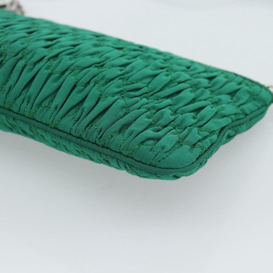 【日本直送】Miu Miu Gathered Bijoux 鏈條單肩包 帆布 綠色 銀色 正品 191478SM-16