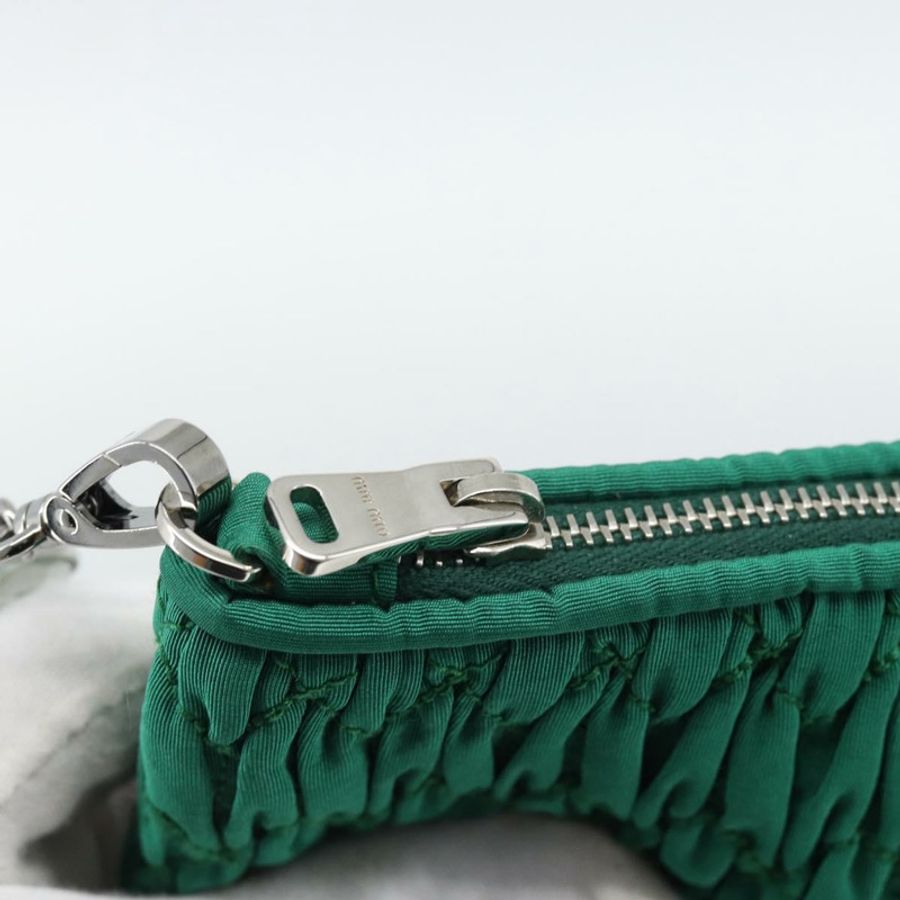 【日本直送】Miu Miu Gathered Bijoux 鏈條單肩包 帆布 綠色 銀色 正品 191478SM-19