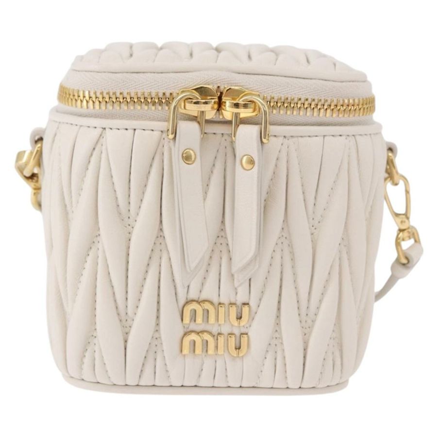 【日本直送】Miu Miu Matelasse Micro Bag Vanity Shoulder Bag Leather White Gold Auth 191450SM-12