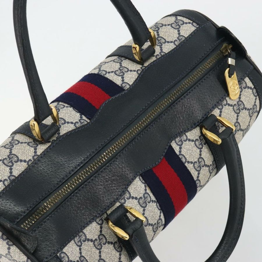 【日本直送】GUCCI GG Supreme Sherry Line 波士頓包 PVC 海軍藍金色 正品 190785A-5
