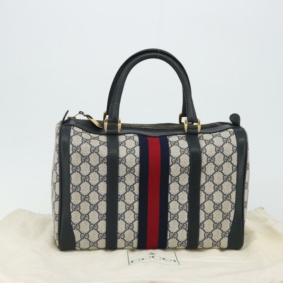 【日本直送】GUCCI GG Supreme Sherry Line 波士頓包 PVC 海軍藍金色 正品 190785A-11