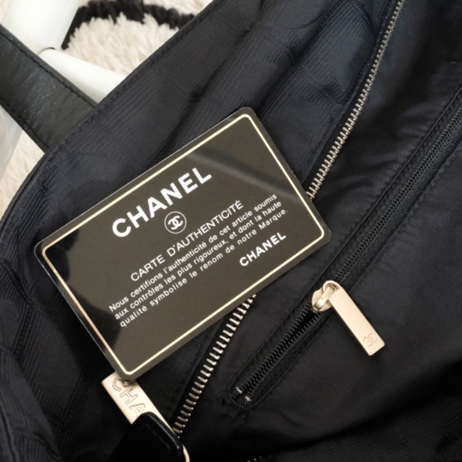 CHANEL Vintage New Travel Line 老佛爺時代經典 黑色雙 C 緹花大容量尼龍托特包-8