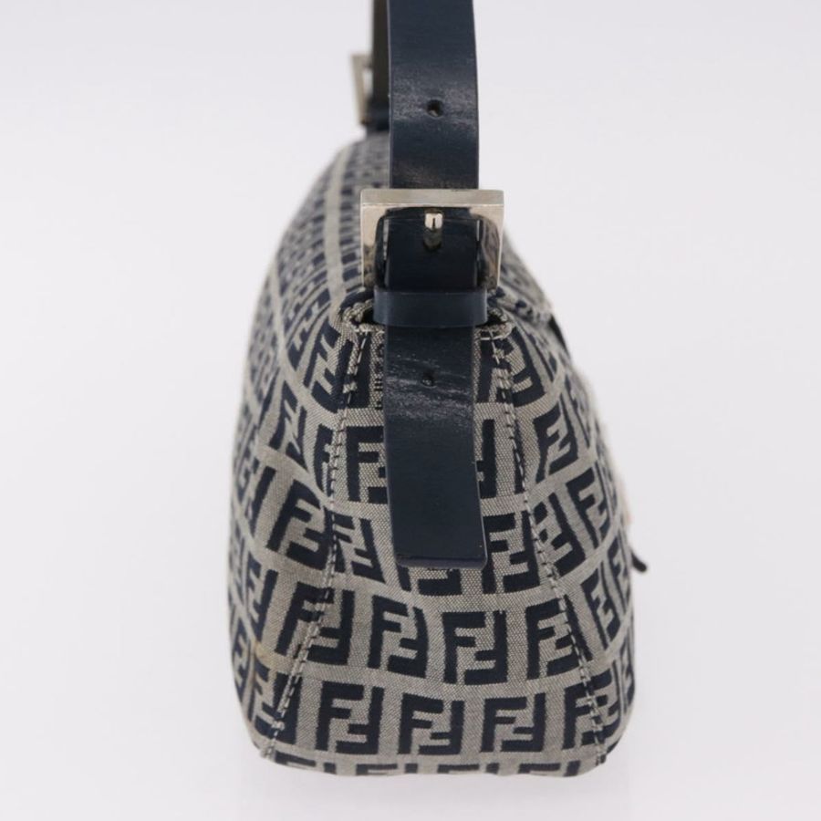 【日本直送】FENDI Zucchino帆布Mamma Baguette單肩包 海軍藍 銀色 正品 191734V-4