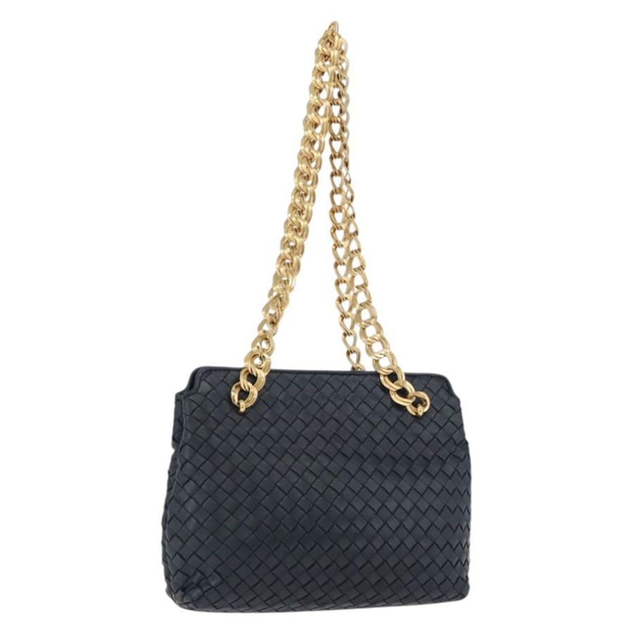【日本直送】BOTTEGA VENETA INTRECCIATO 鏈條肩背包 皮革 海軍藍 金色 正品 191793V-0