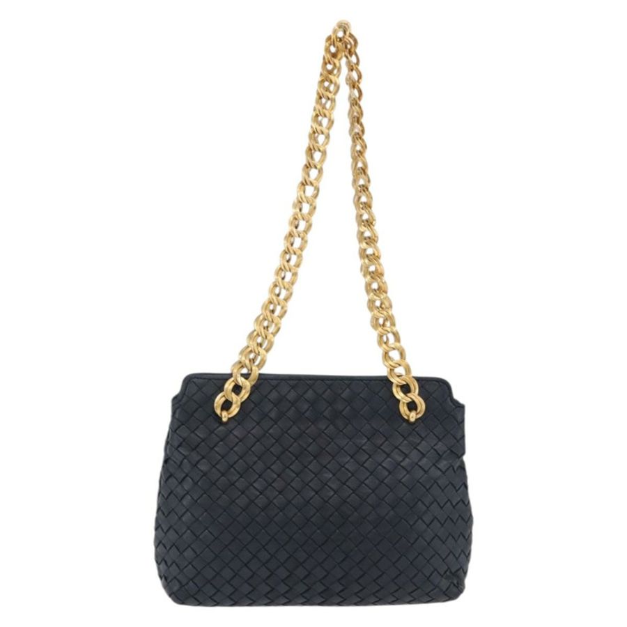【日本直送】BOTTEGA VENETA INTRECCIATO 鏈條肩背包 皮革 海軍藍 金色 正品 191793V-1