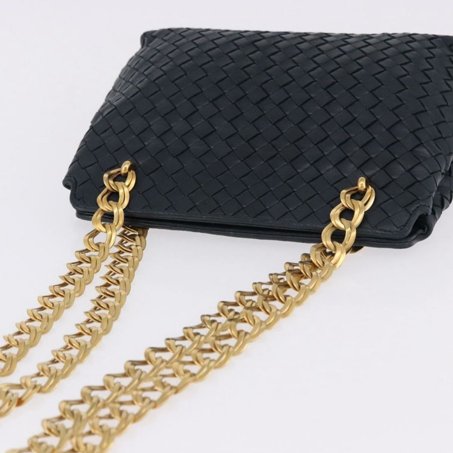 【日本直送】BOTTEGA VENETA INTRECCIATO 鏈條肩背包 皮革 海軍藍 金色 正品 191793V-5