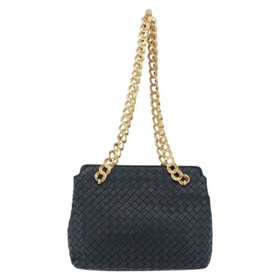 【日本直送】BOTTEGA VENETA INTRECCIATO 鏈條肩背包 皮革 海軍藍 金色 正品 191793V-12