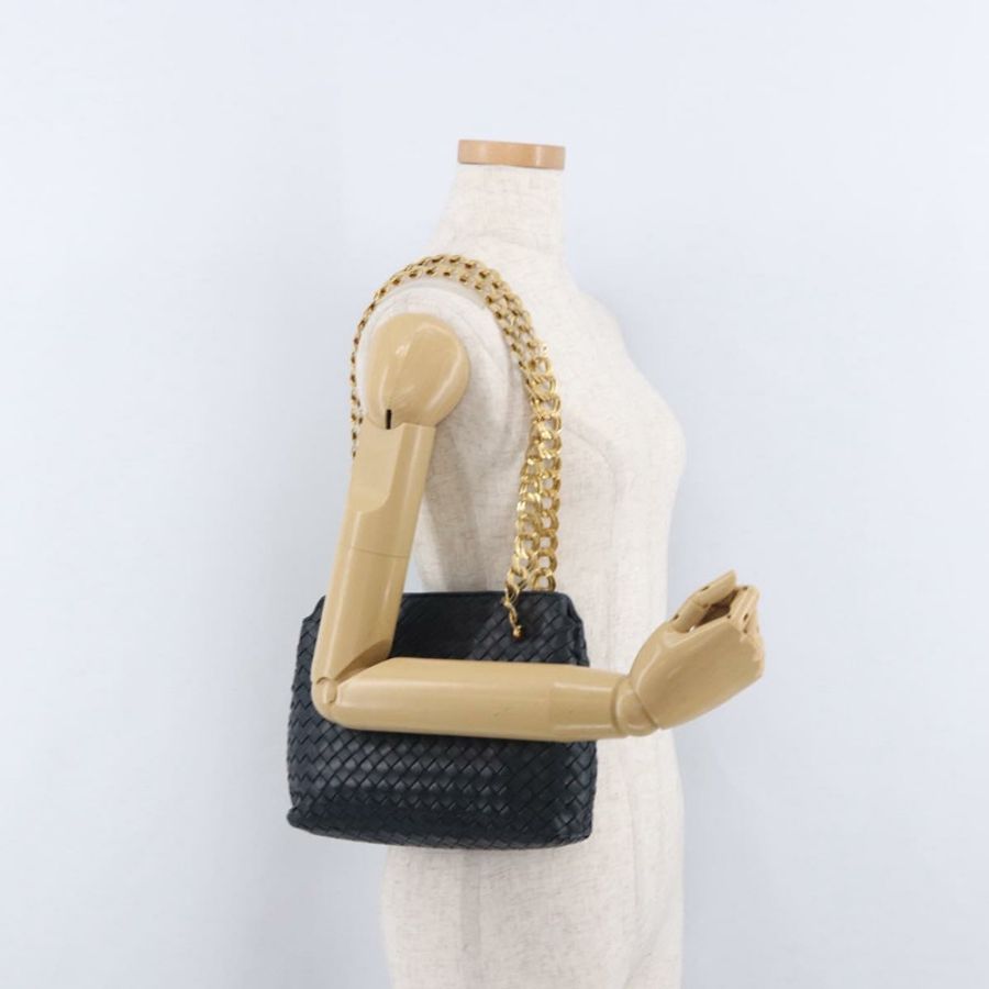 【日本直送】BOTTEGA VENETA INTRECCIATO 鏈條肩背包 皮革 海軍藍 金色 正品 191793V-21