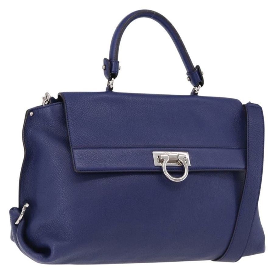 【日本直送】Salvatore Ferragamo Gancini 手提包 皮革 兩用 藍色 銀色 正品 192042A-0