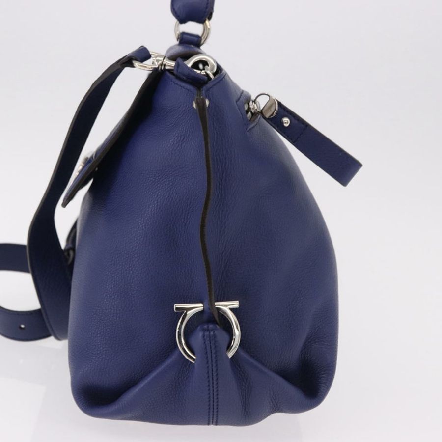 【日本直送】Salvatore Ferragamo Gancini 手提包 皮革 兩用 藍色 銀色 正品 192042A-2