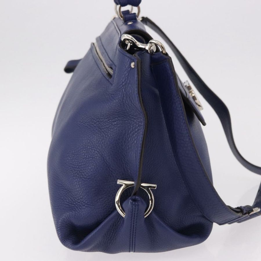 【日本直送】Salvatore Ferragamo Gancini 手提包 皮革 兩用 藍色 銀色 正品 192042A-3