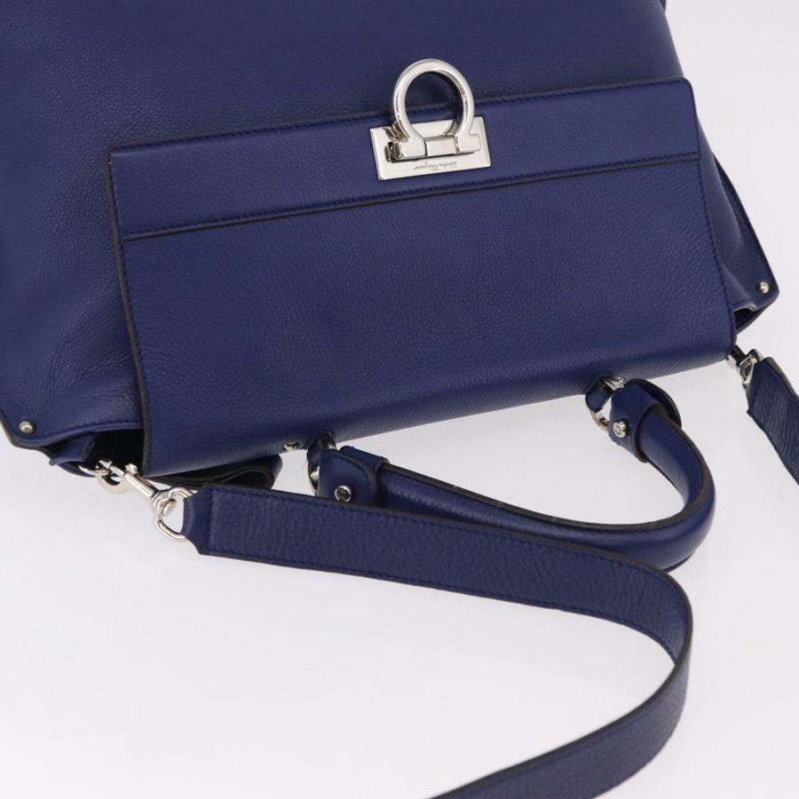 【日本直送】Salvatore Ferragamo Gancini 手提包 皮革 兩用 藍色 銀色 正品 192042A-5