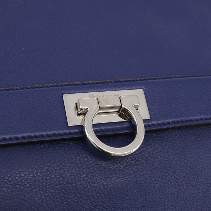 【日本直送】Salvatore Ferragamo Gancini 手提包 皮革 兩用 藍色 銀色 正品 192042A-18