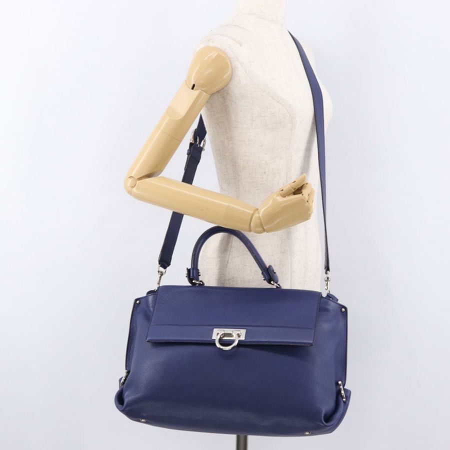 【日本直送】Salvatore Ferragamo Gancini 手提包 皮革 兩用 藍色 銀色 正品 192042A-26
