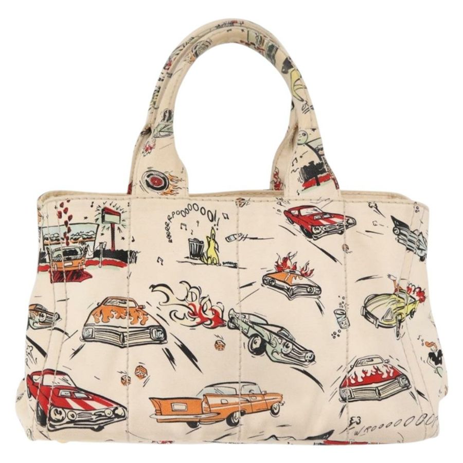 【日本直送】PRADA Canapa M 手袋 帆布 象牙色 金色 正品 192036A-1