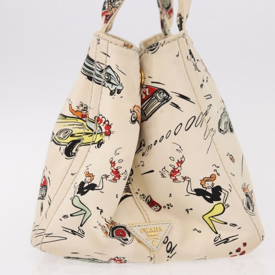 【日本直送】PRADA Canapa M 手袋 帆布 象牙色 金色 正品 192036A-3