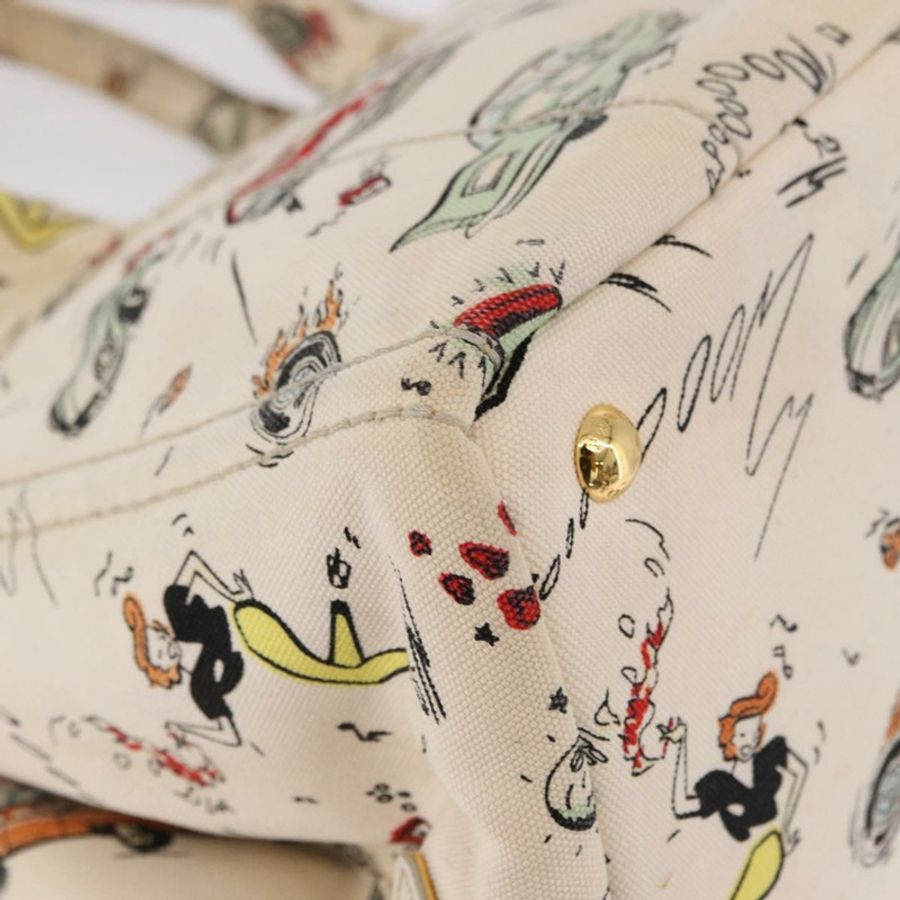 【日本直送】PRADA Canapa M 手袋 帆布 象牙色 金色 正品 192036A-8