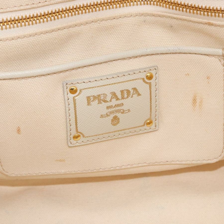 【日本直送】PRADA Canapa M 手袋 帆布 象牙色 金色 正品 192036A-9