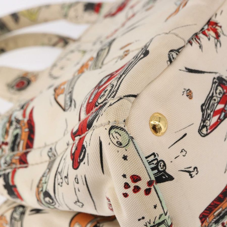 【日本直送】PRADA Canapa M 手袋 帆布 象牙色 金色 正品 192036A-14