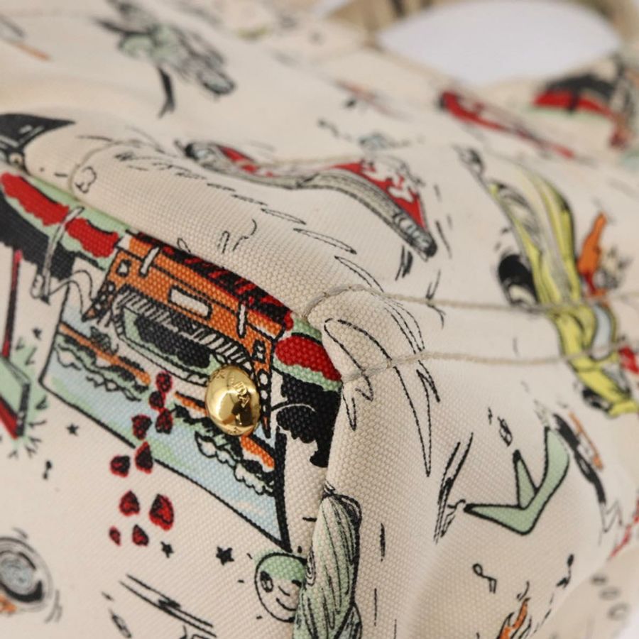 【日本直送】PRADA Canapa M 手袋 帆布 象牙色 金色 正品 192036A-15