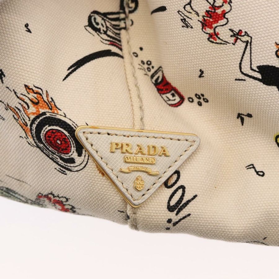【日本直送】PRADA Canapa M 手袋 帆布 象牙色 金色 正品 192036A-16