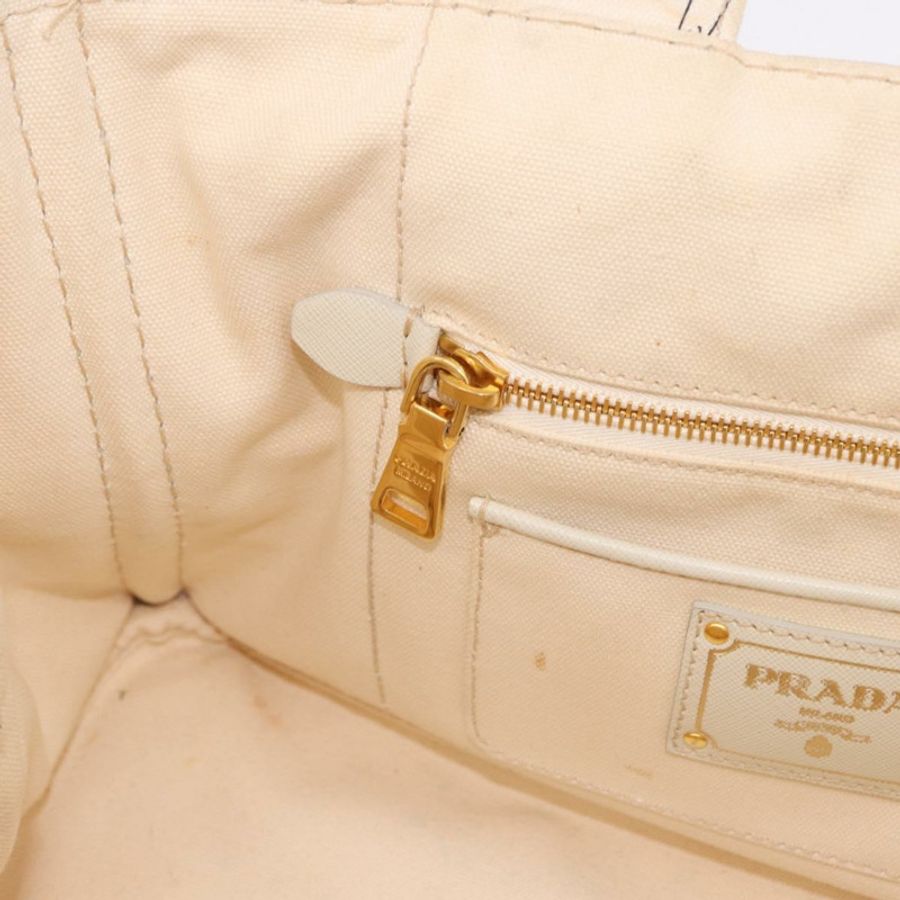 【日本直送】PRADA Canapa M 手袋 帆布 象牙色 金色 正品 192036A-19