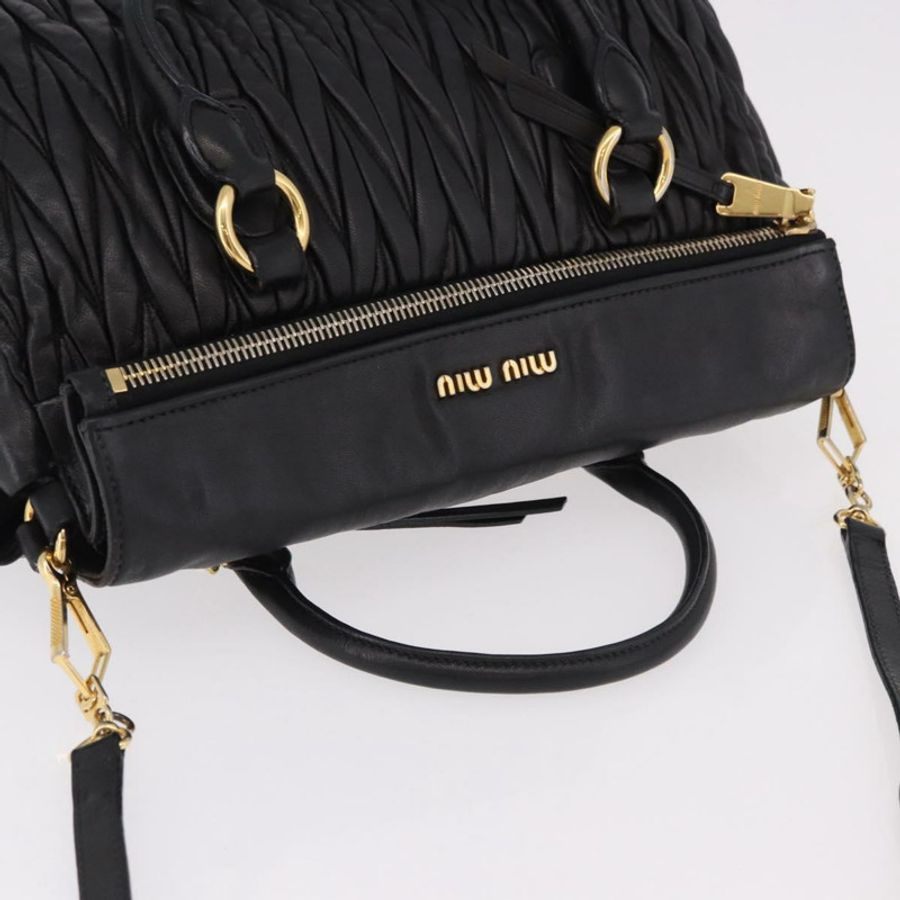 【日本直送】Miu Miu Matelasse 手提包 皮革 2way 黑色 金色 Auth am12113V-5