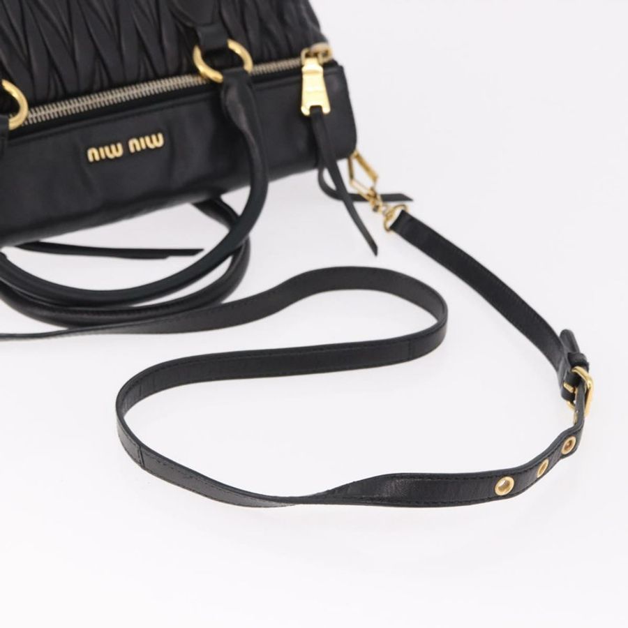 【日本直送】Miu Miu Matelasse 手提包 皮革 2way 黑色 金色 Auth am12113V-7