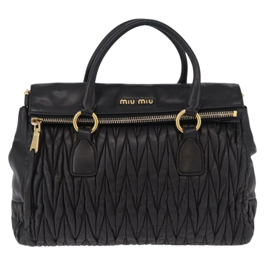 【日本直送】Miu Miu Matelasse 手提包 皮革 2way 黑色 金色 Auth am12113V-12