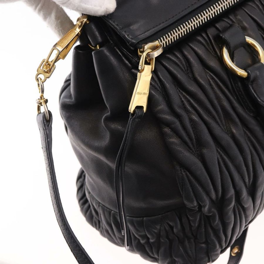 【日本直送】Miu Miu Matelasse 手提包 皮革 2way 黑色 金色 Auth am12113V-17