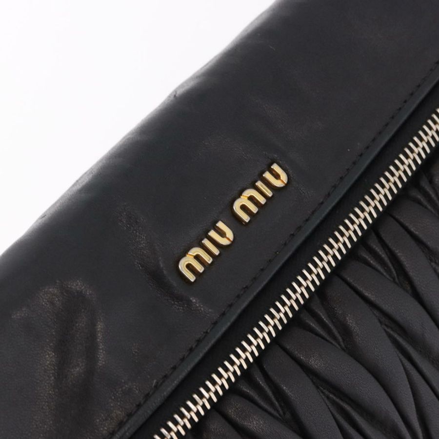【日本直送】Miu Miu Matelasse 手提包 皮革 2way 黑色 金色 Auth am12113V-18
