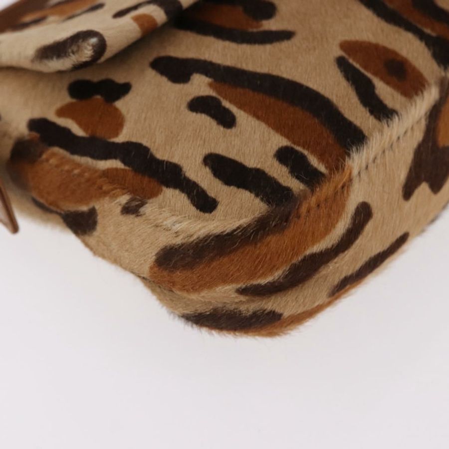 【日本直送】FENDI 豹紋 Mamma Baguette 手袋,Harako 皮革,米色/銀色,正品 am12111SM-8