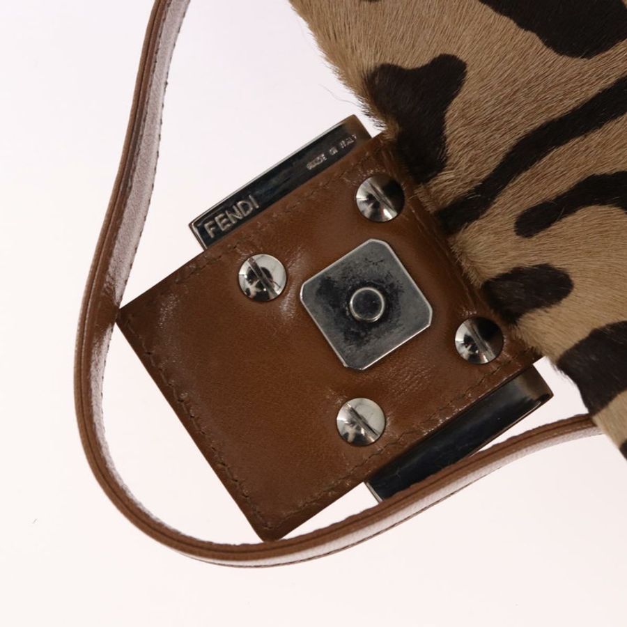 【日本直送】FENDI 豹紋 Mamma Baguette 手袋,Harako 皮革,米色/銀色,正品 am12111SM-19