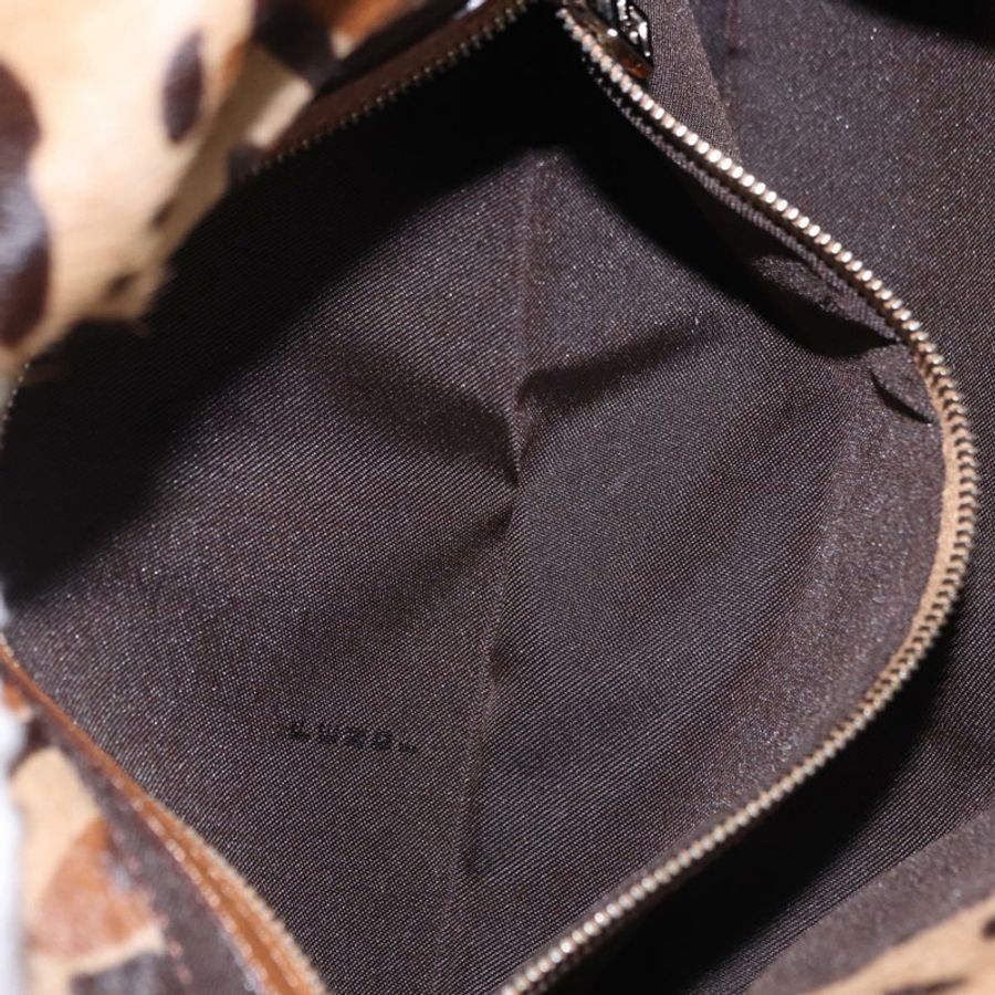 【日本直送】FENDI 豹紋 Mamma Baguette 手袋,Harako 皮革,米色/銀色,正品 am12111SM-24