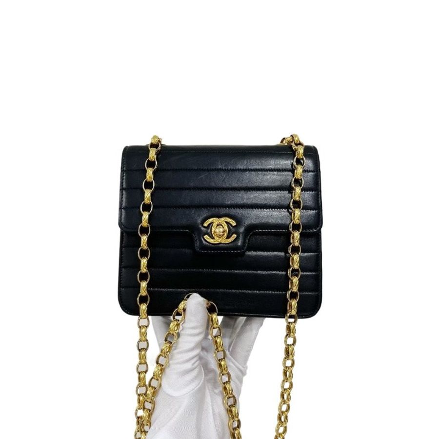 Chanel 香奈兒黑金條紋雙C扣方胖子雕花鏈條包-8