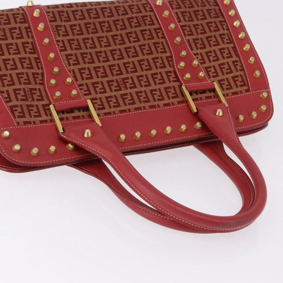 【日本直送】FENDI Zucchino帆布手提包 紅色金色 正品 192125A-5