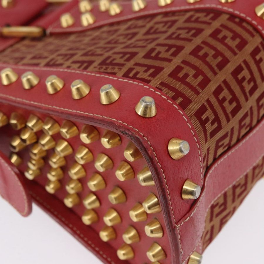 【日本直送】FENDI Zucchino帆布手提包 紅色金色 正品 192125A-8