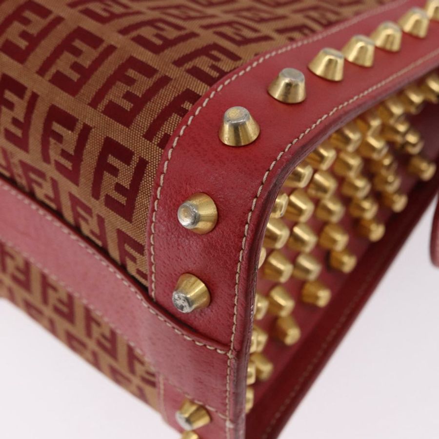 【日本直送】FENDI Zucchino帆布手提包 紅色金色 正品 192125A-13