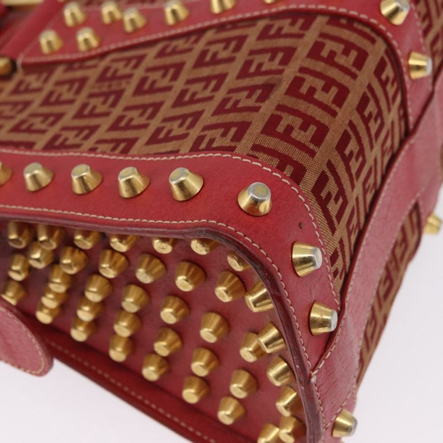 【日本直送】FENDI Zucchino帆布手提包 紅色金色 正品 192125A-14
