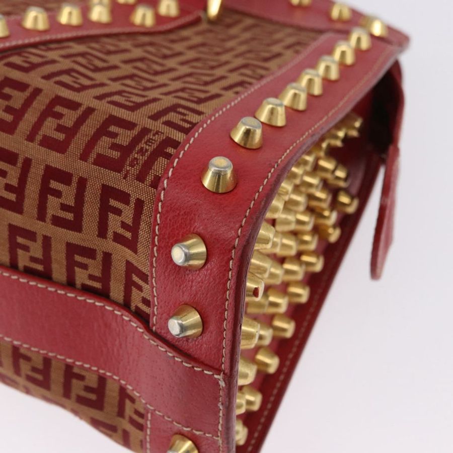 【日本直送】FENDI Zucchino帆布手提包 紅色金色 正品 192125A-15